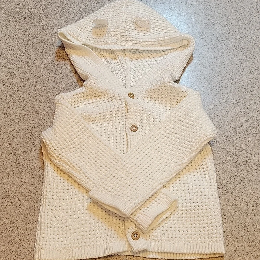 Carter's White Knitted Cotton Hooded Cardigan SIZE 12 Months Like New